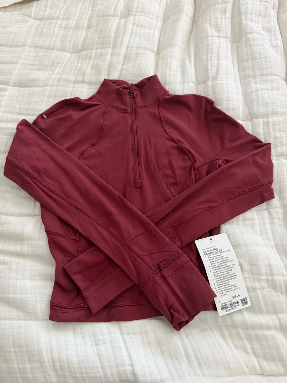 Lululemon It’s Rulu Run Cropped Half Zip Mulled Wine Size 4 NWT